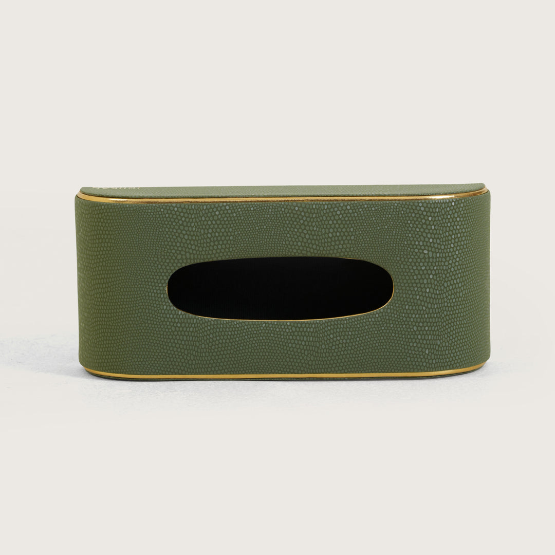 Tissue Box Curved Serpentine Gold Rim - Green