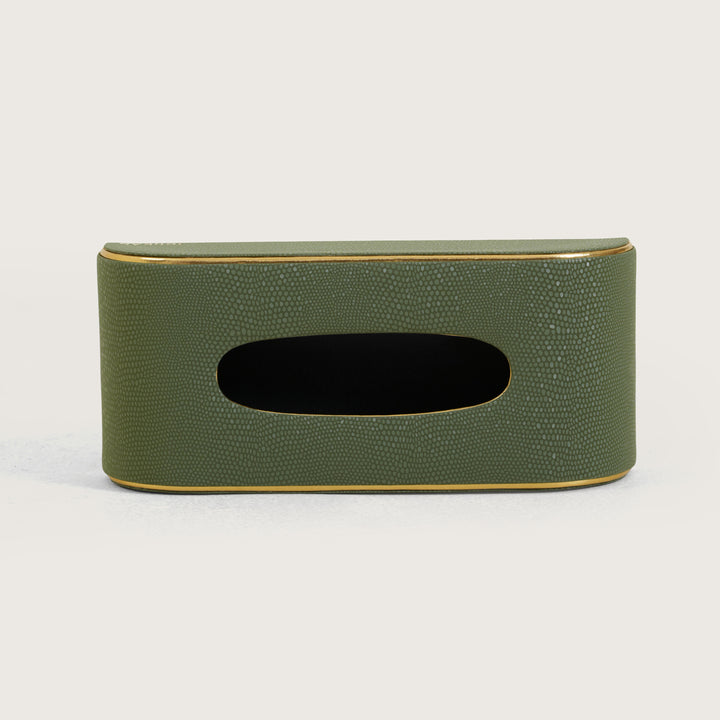 Tissue Box Curved Serpentine Gold Rim - Green