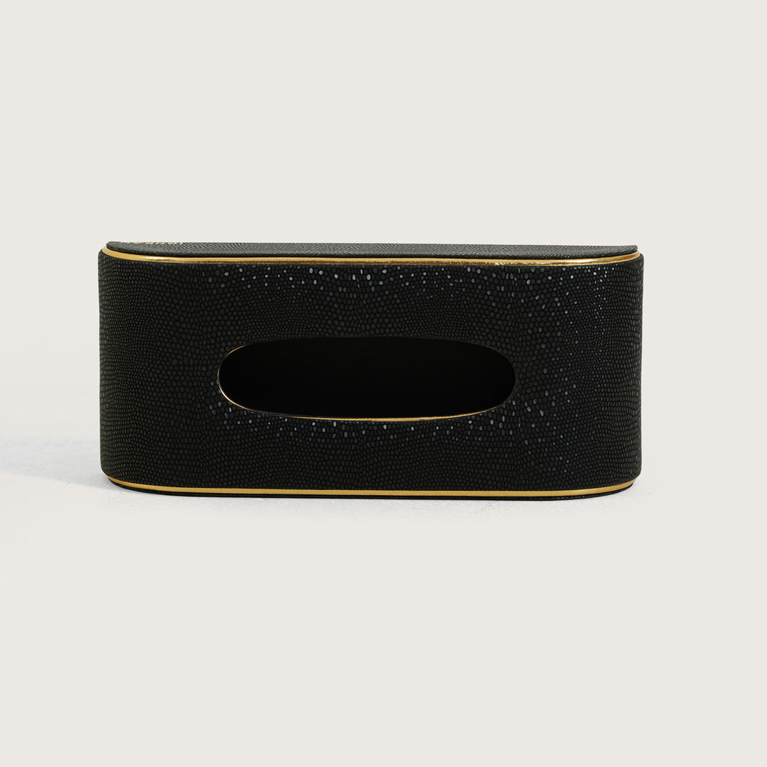 Tissue Box Curved Serpentine Gold Rim - Black