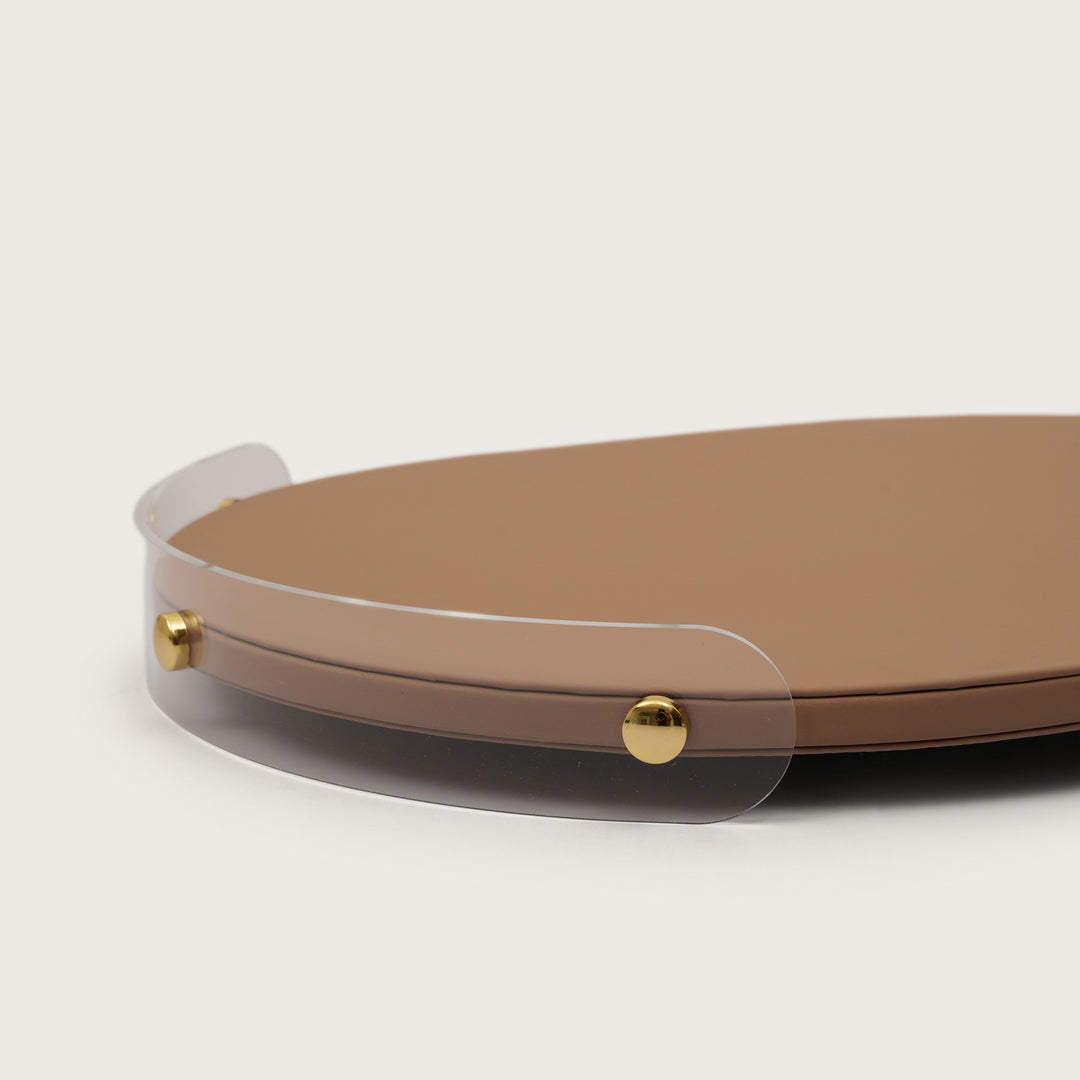 Luxe Leather Oval Accent Tray With Brown Accent - Large