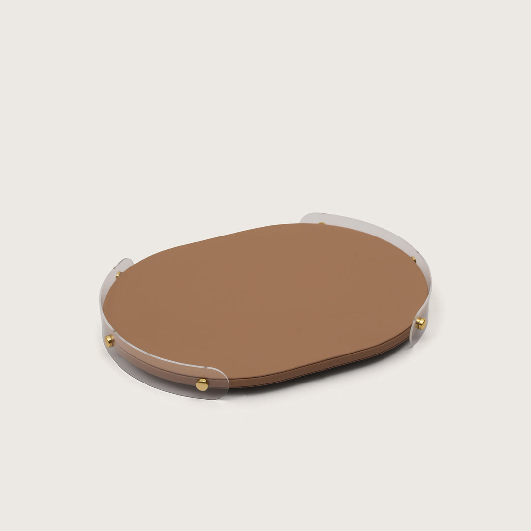 Luxe Leather Oval Accent Tray With Brown Accent - Large