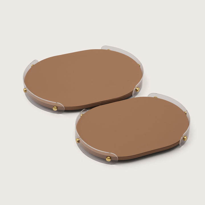 Luxe Leather Oval Accent Tray With Brown Accent - Large