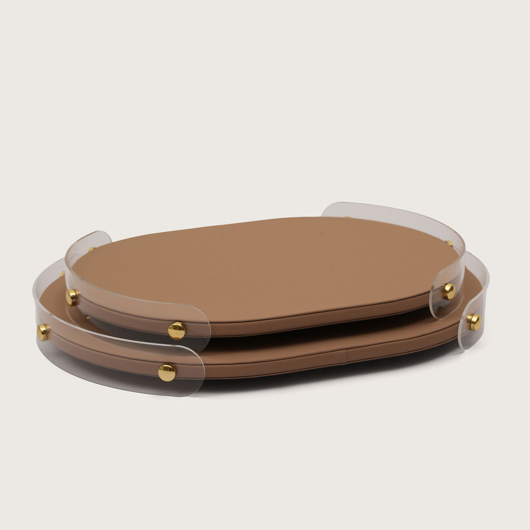 Luxe Leather Oval Accent Tray WIth Brown Accent - Medium
