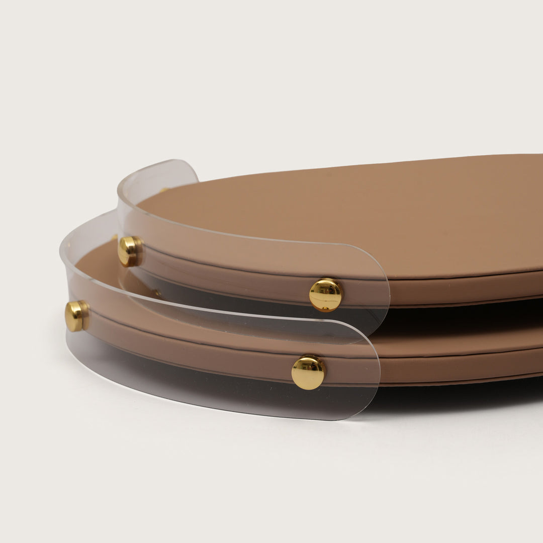 Luxe Leather Oval Accent Tray WIth Brown Accent - Medium