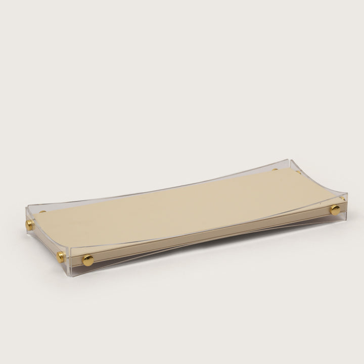 Curved Rectangular Desk Organizer Tray: Beige - Large