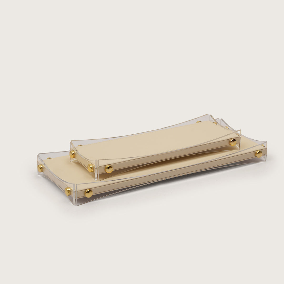 Curved Rectangular Desk Organizer Tray: Beige - Large