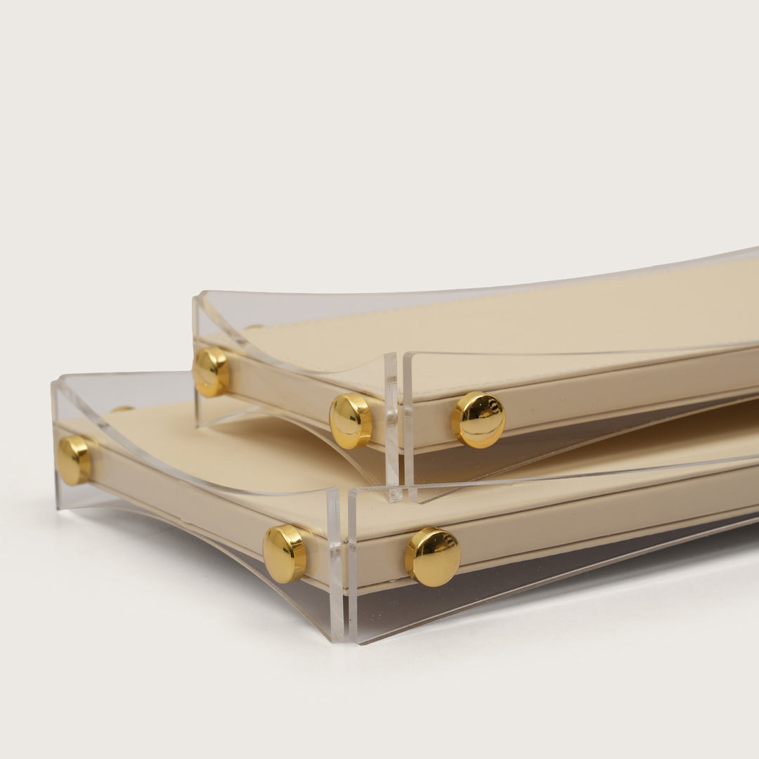 Curved Rectangular Desk Organizer Tray: Beige - Medium