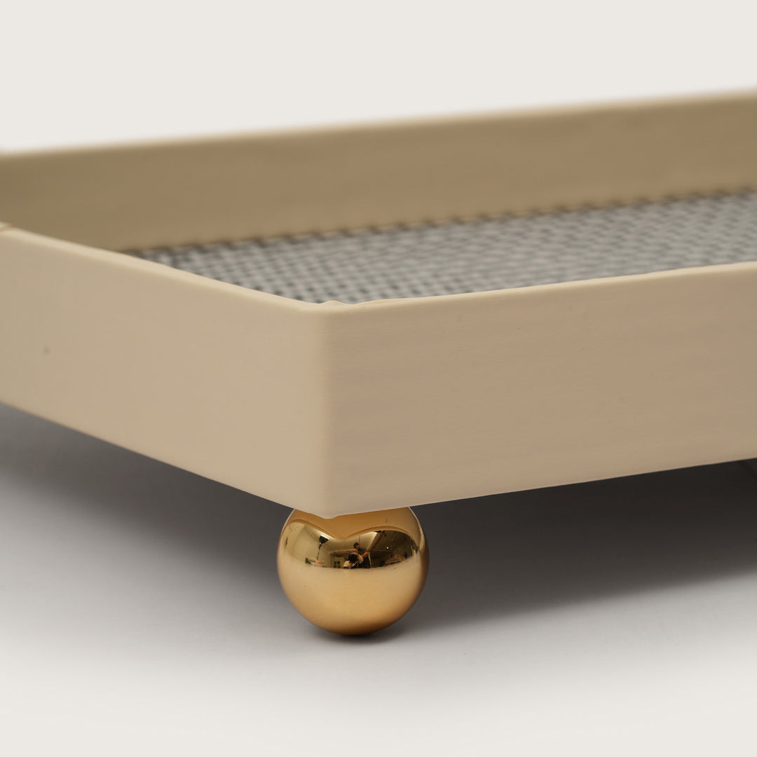 The Decorative Rectangular Tray Polished Gold Sphere Feet - Medium