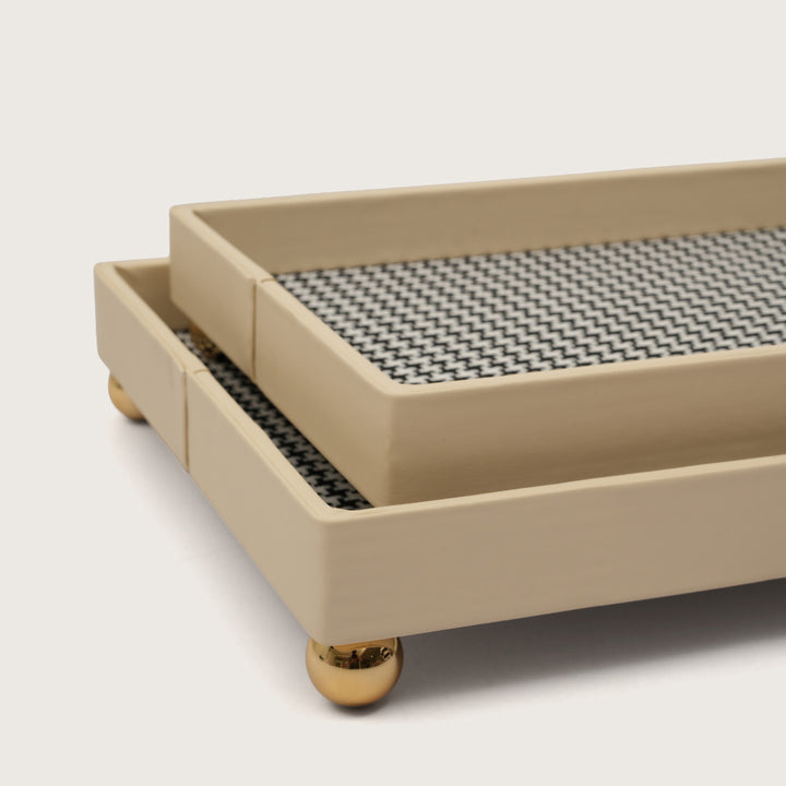 The Decorative Rectangular Tray Polished Gold Sphere Feet - Large