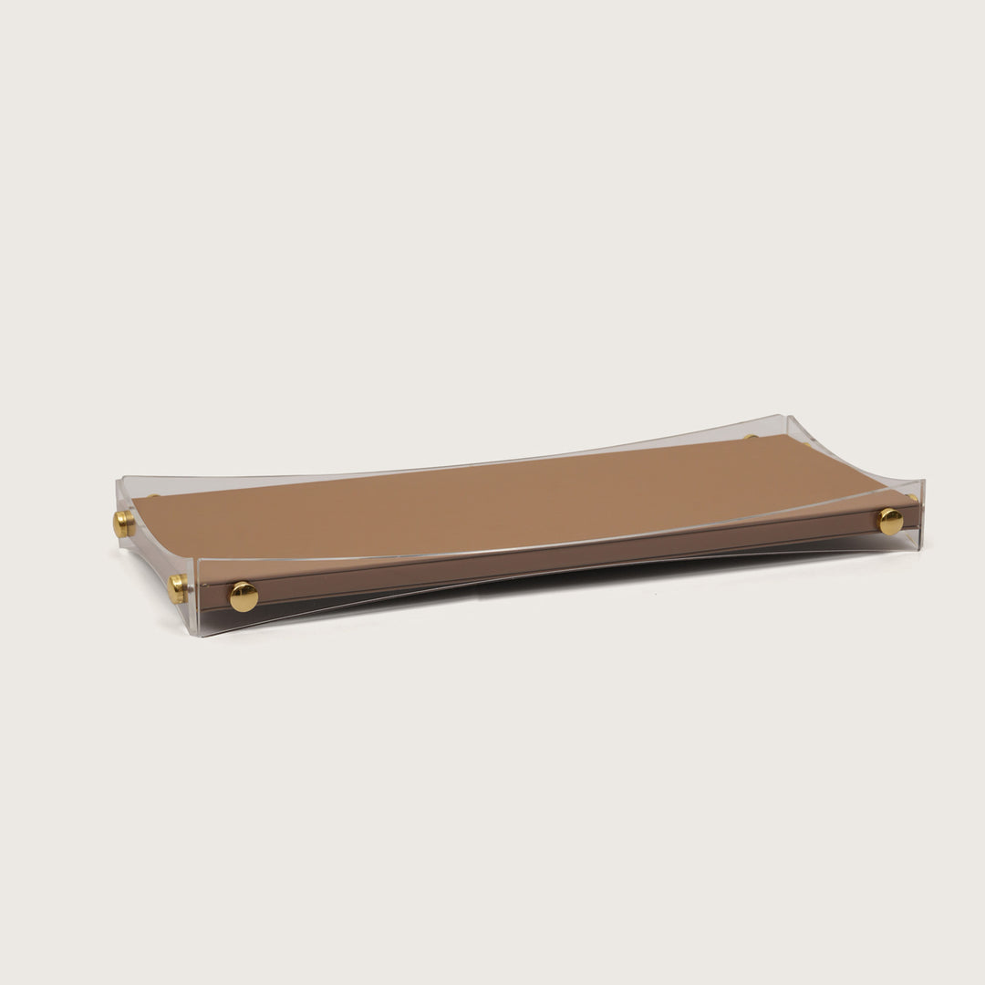 Curved Rectangular Desk Organizer Tray: Brown - Large