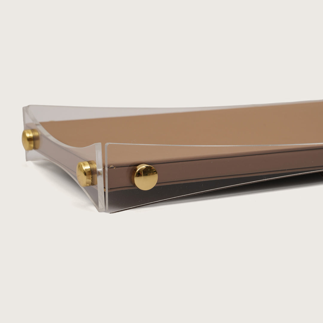 Curved Rectangular Desk Organizer Tray: Brown - Large