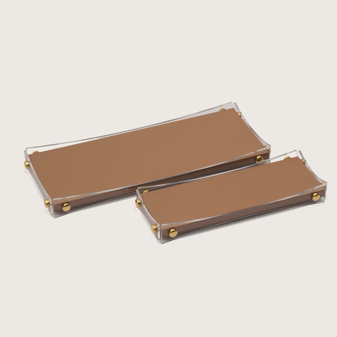 Curved Rectangular Desk Organizer Tray: Brown - Large