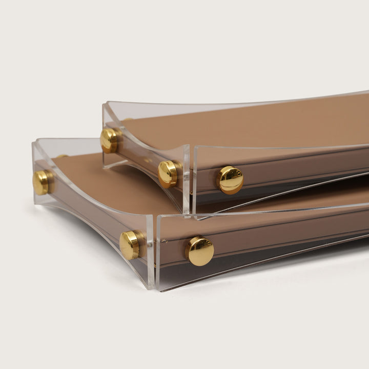 Curved Rectangular Desk Organizer Tray: Brown - Large