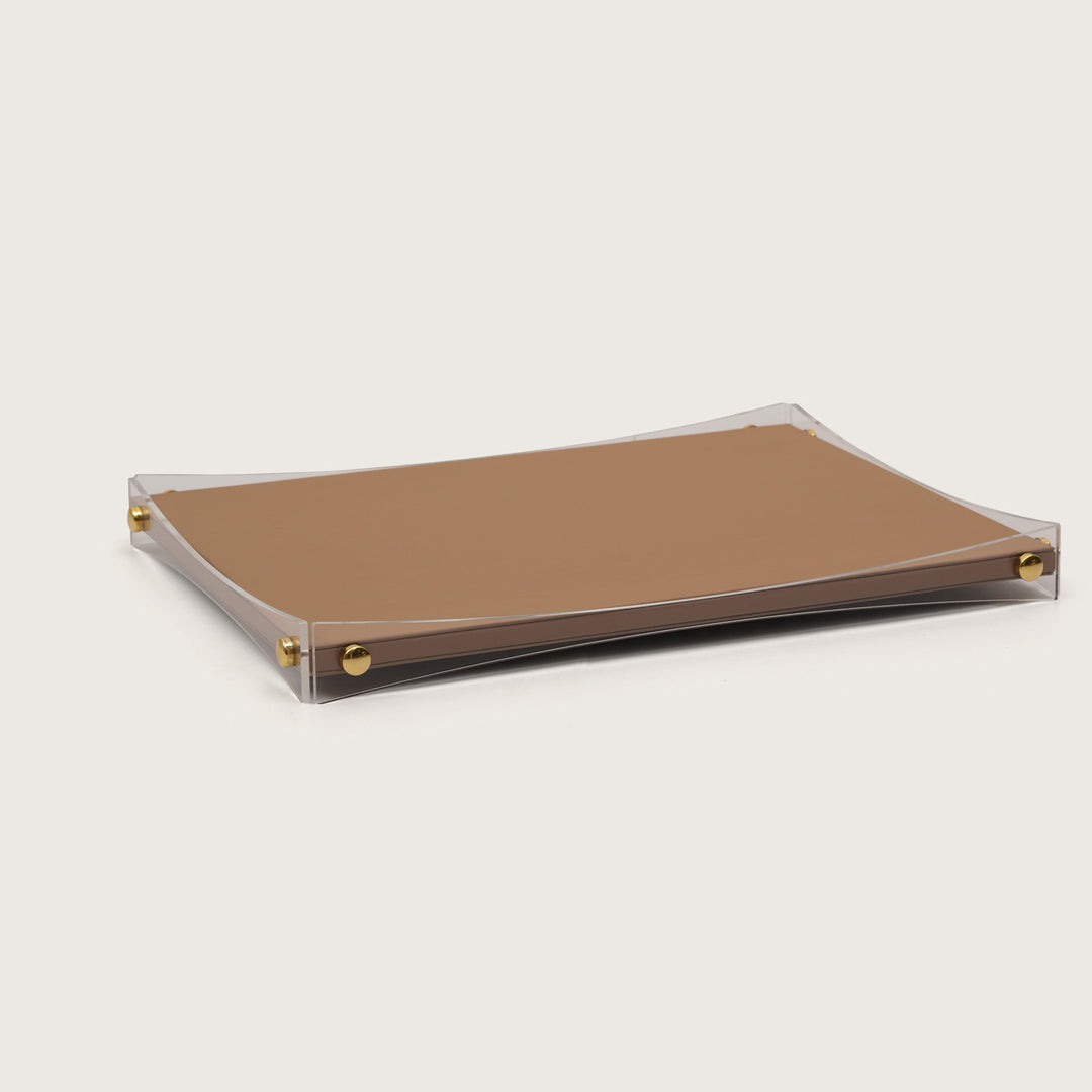 Premium Brown & Gold Serving Leather Tray - Large