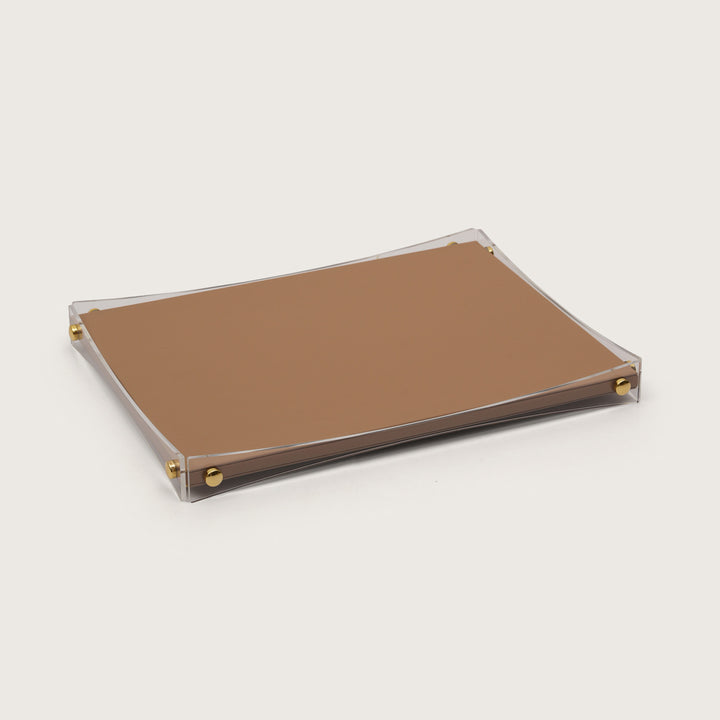 Premium Brown & Gold Serving Leather Tray - Medium