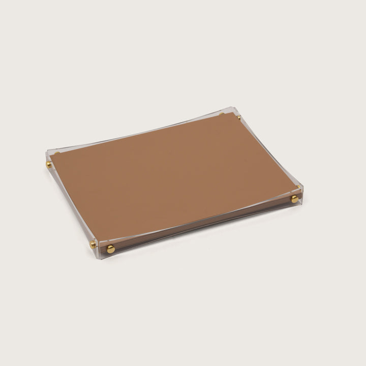 Premium Brown & Gold Serving Leather Tray - Medium