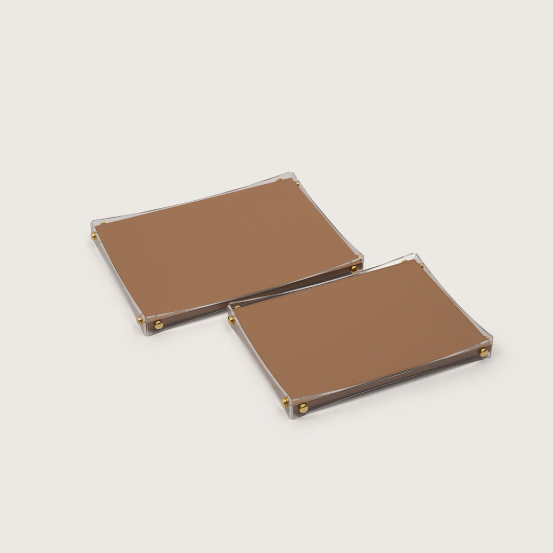 Premium Brown & Gold Serving Leather Tray - Medium