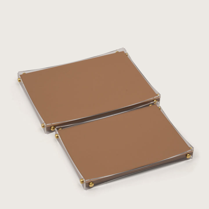 Premium Brown & Gold Serving Leather Tray - Large