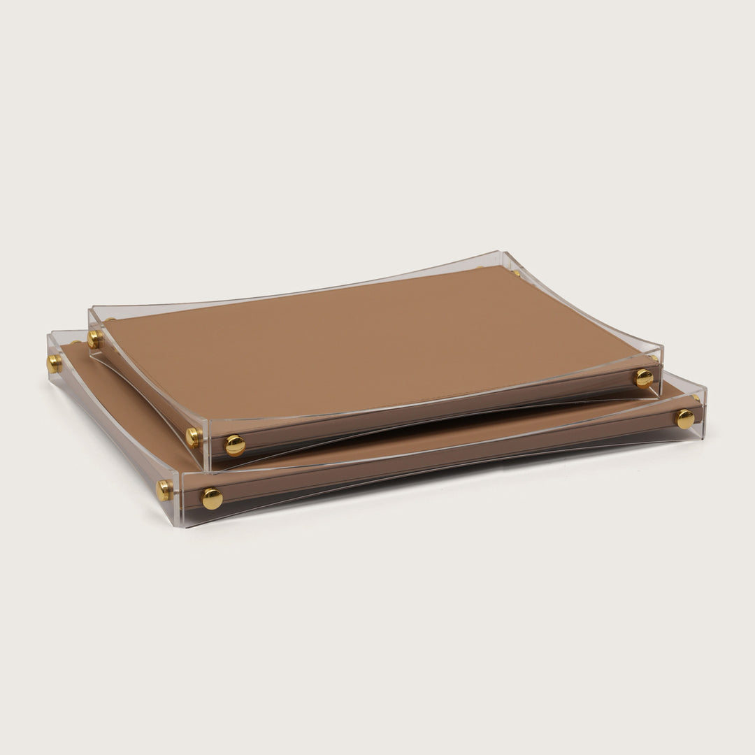 Premium Brown & Gold Serving Leather Tray - Large