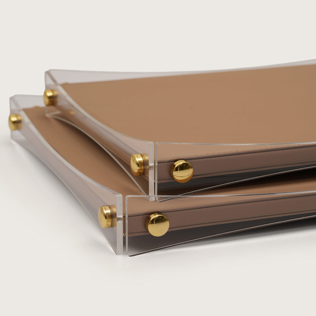 Premium Brown & Gold Serving Leather Tray - Medium