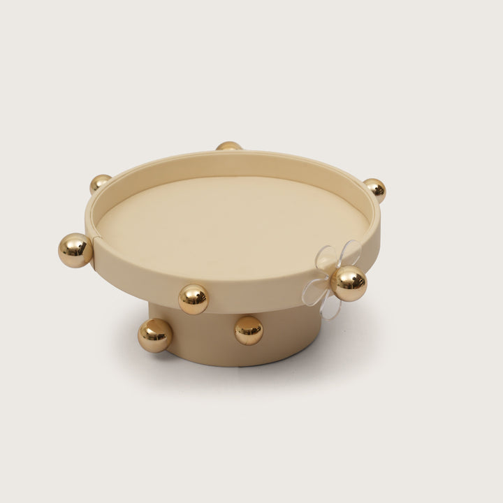 Luxe Sphere-Embellished Round Display with Acrylic Flower Accent