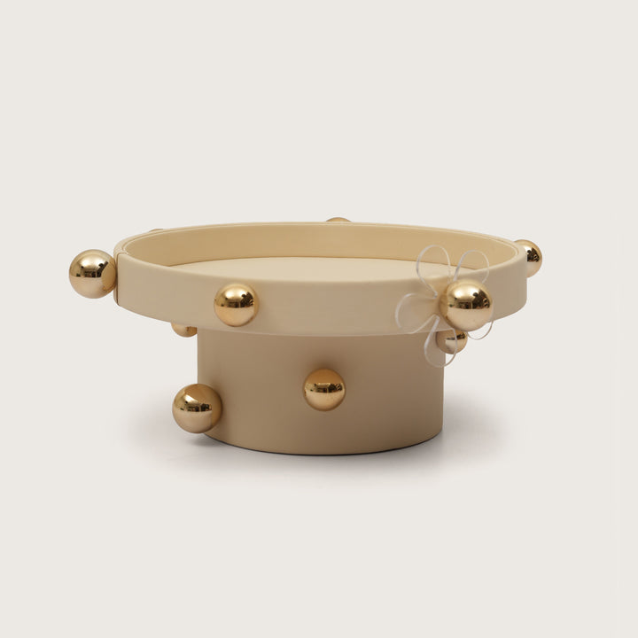 Luxe Sphere-Embellished Round Display with Acrylic Flower Accent