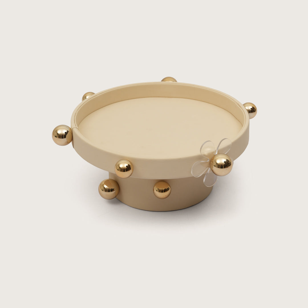 Luxe Sphere-Embellished Round Display with Acrylic Flower Accent