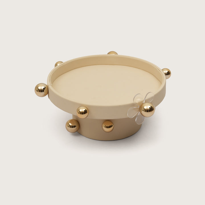 Luxe Sphere-Embellished Round Display with Acrylic Flower Accent