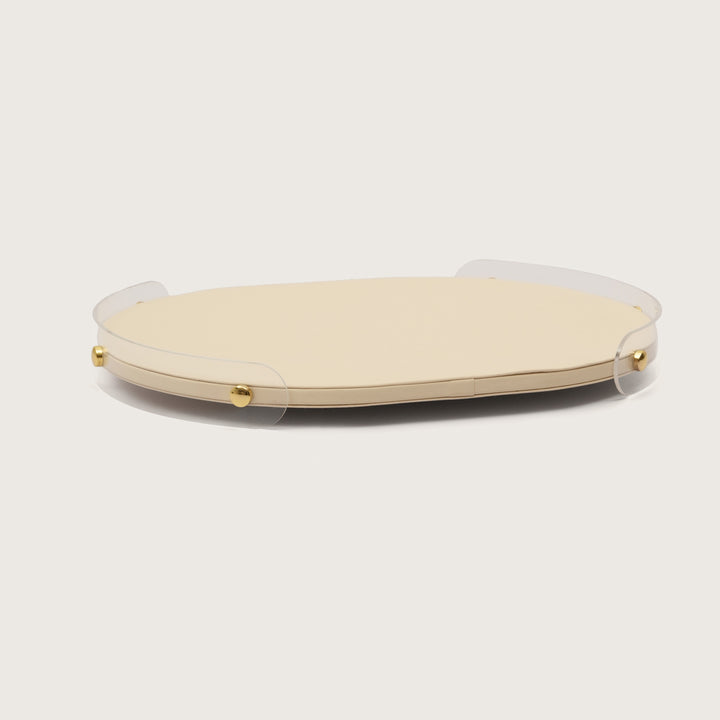 Luxe Leather Oval Accent Tray With Beige Accent - Medium