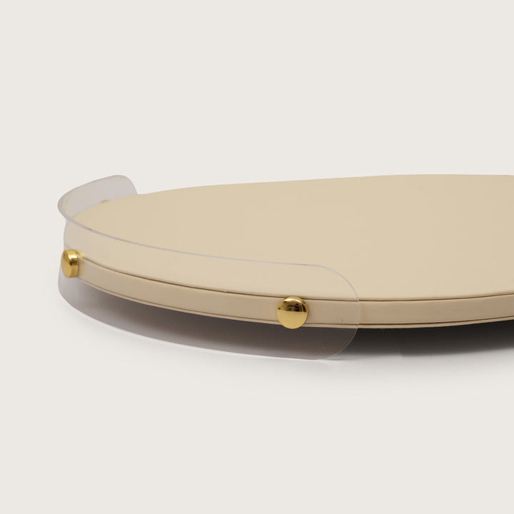 Luxe Leather Oval Accent Tray With Beige Accent - Medium
