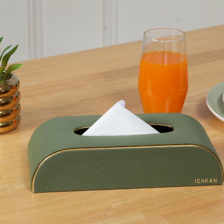 Tissue Box Curved Serpentine Gold Rim - Green