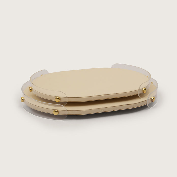 Luxe Leather Oval Accent Tray With Beige Accent - Medium