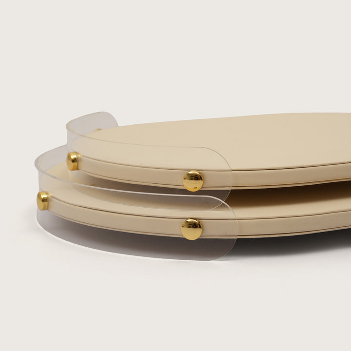 Luxe Leather Oval Accent Tray With Beige Accent - Large