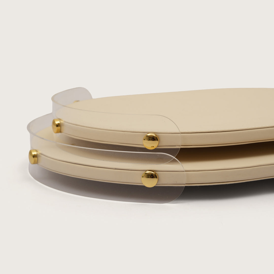 Luxe Leather Oval Accent Tray With Beige Accent - Medium