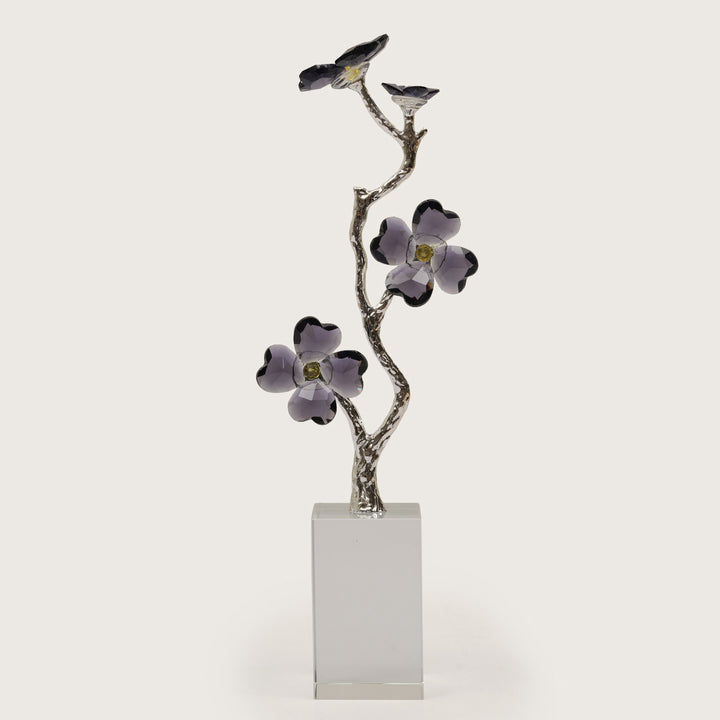 Crystal Dogwood Blossom Sculpture with Silver-Tone Branch Detailing
