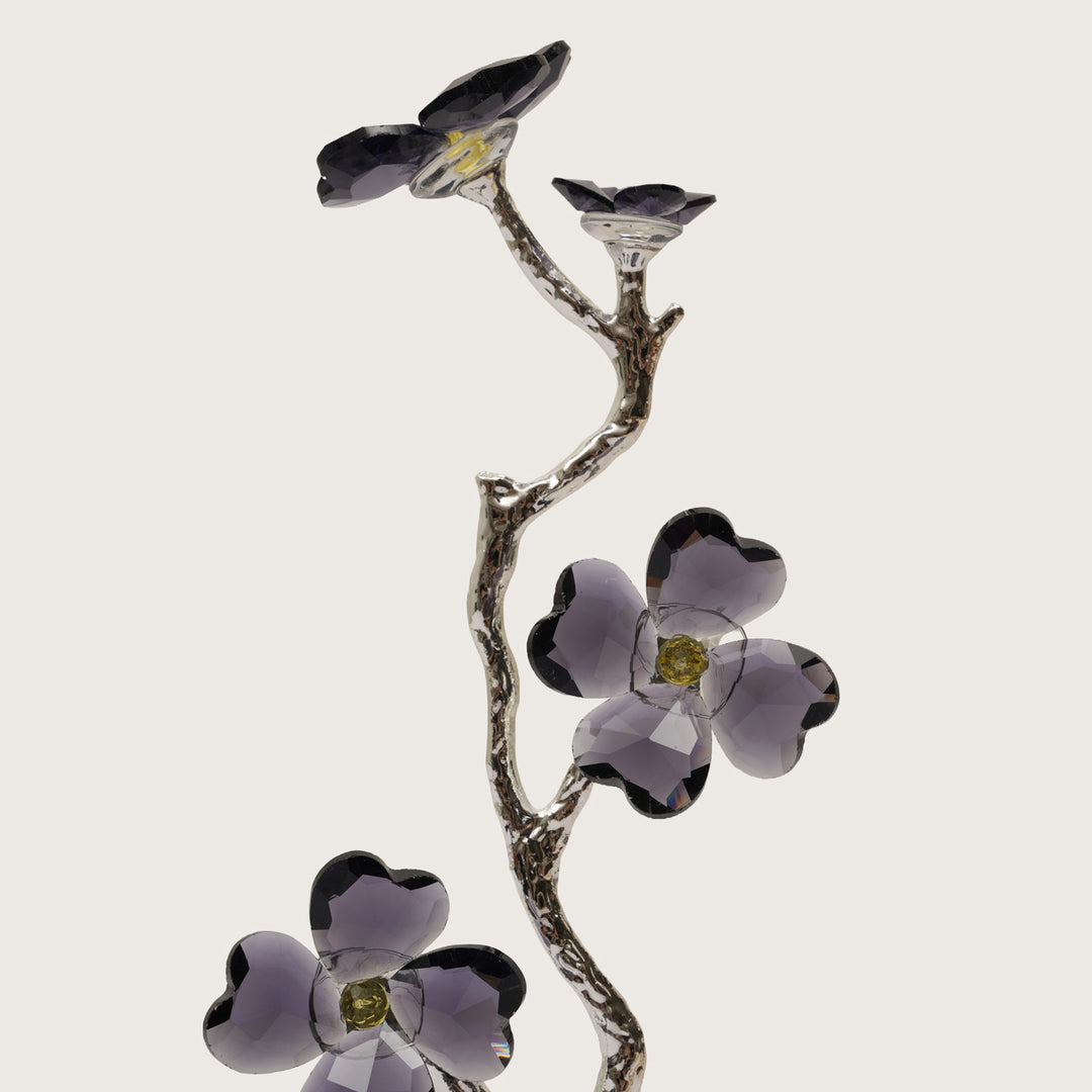 Crystal Dogwood Blossom Sculpture with Silver-Tone Branch Detailing