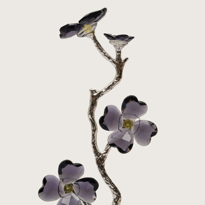 Crystal Dogwood Blossom Sculpture with Silver-Tone Branch Detailing