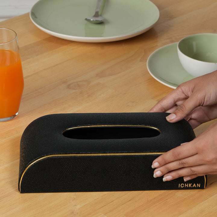 Tissue Box Curved Serpentine Gold Rim - Black