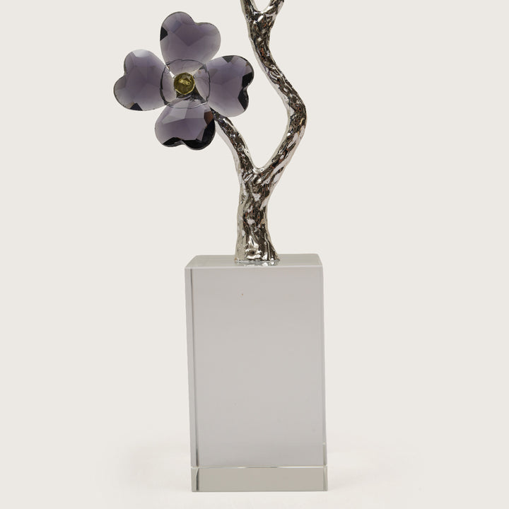 Crystal Dogwood Blossom Sculpture with Silver-Tone Branch Detailing