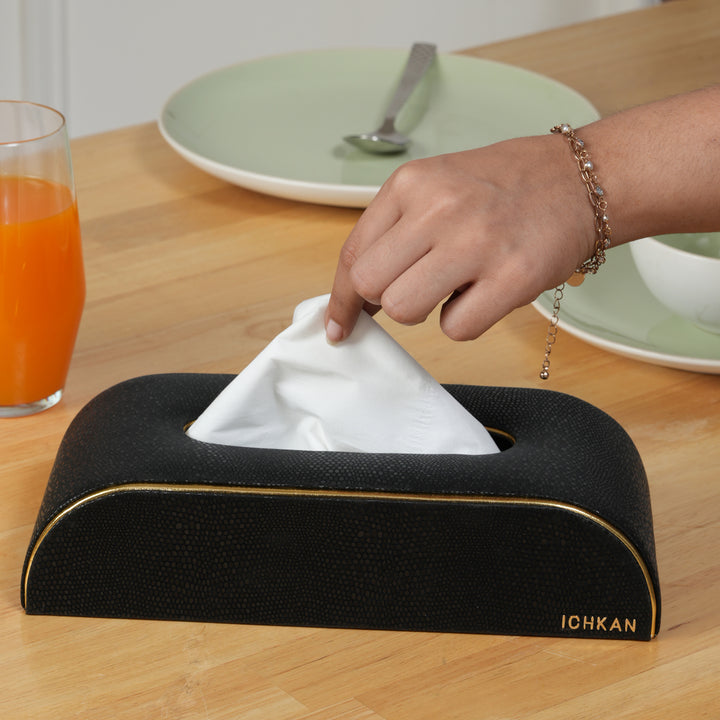 Tissue Box Curved Serpentine Gold Rim - Black