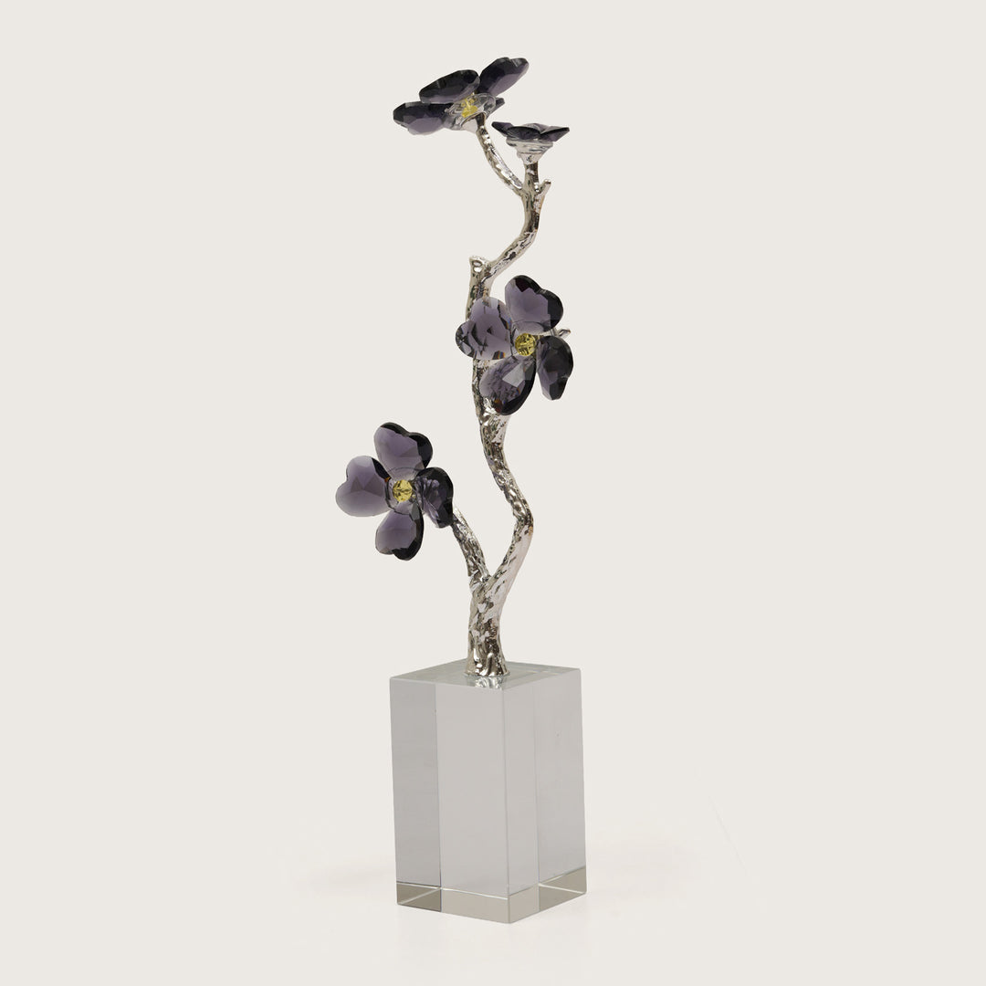 Crystal Dogwood Blossom Sculpture with Silver-Tone Branch Detailing