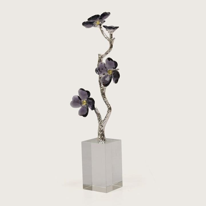 Crystal Dogwood Blossom Sculpture with Silver-Tone Branch Detailing