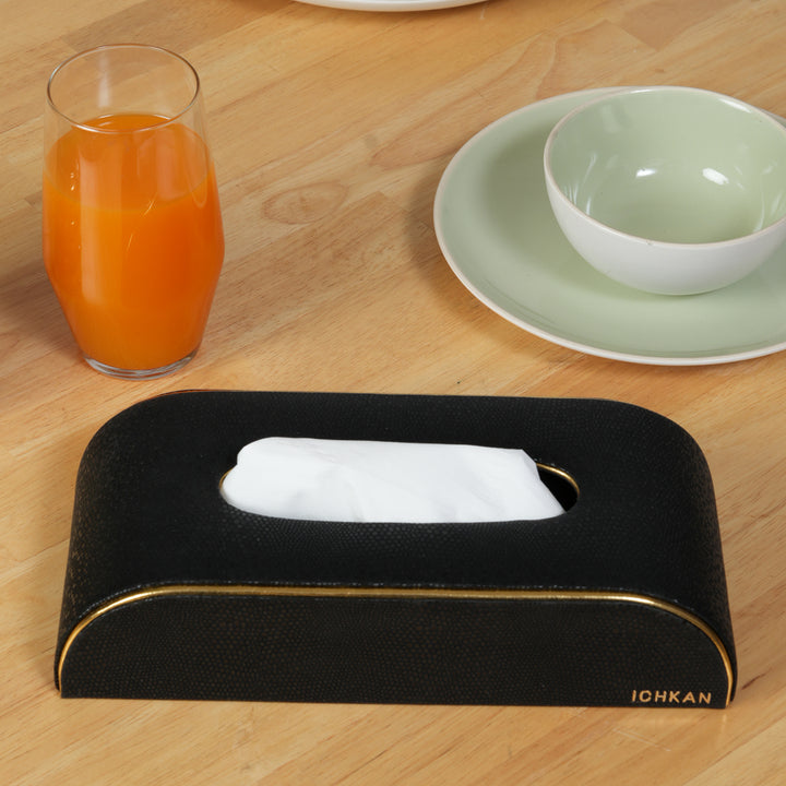 Tissue Box Curved Serpentine Gold Rim - Black