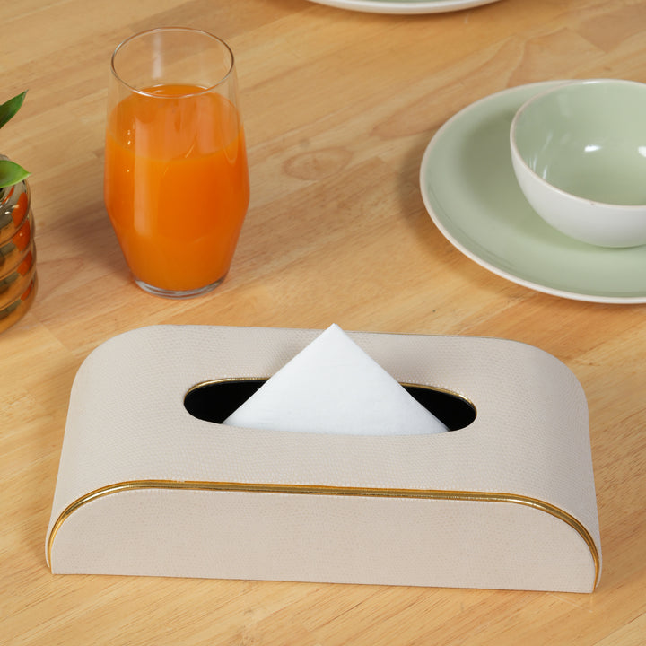 Tissue Box Curved Serpentine Gold Rim - White