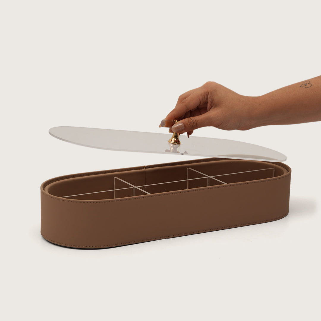 Luxe Leather Multicompartment Organizer Box Brown