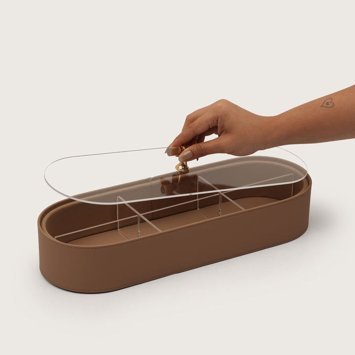 Luxe Leather Multicompartment Organizer Box Brown