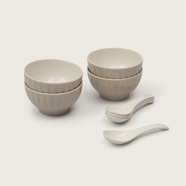 Premium Ribbed Gourmet Soup Bowl With Spoons