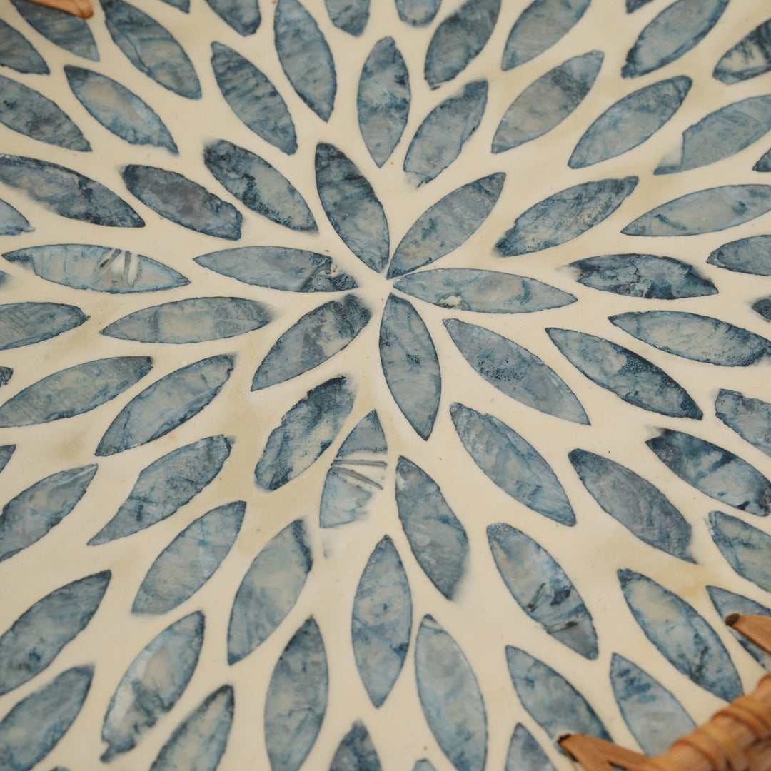 Coastal Bloom Oval Serving Tray with Blue Petal Pattern - Medium