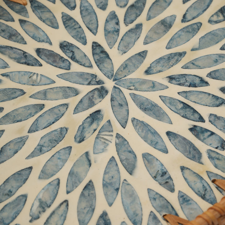 Coastal Bloom Oval Serving Tray with Blue Petal Pattern - Medium