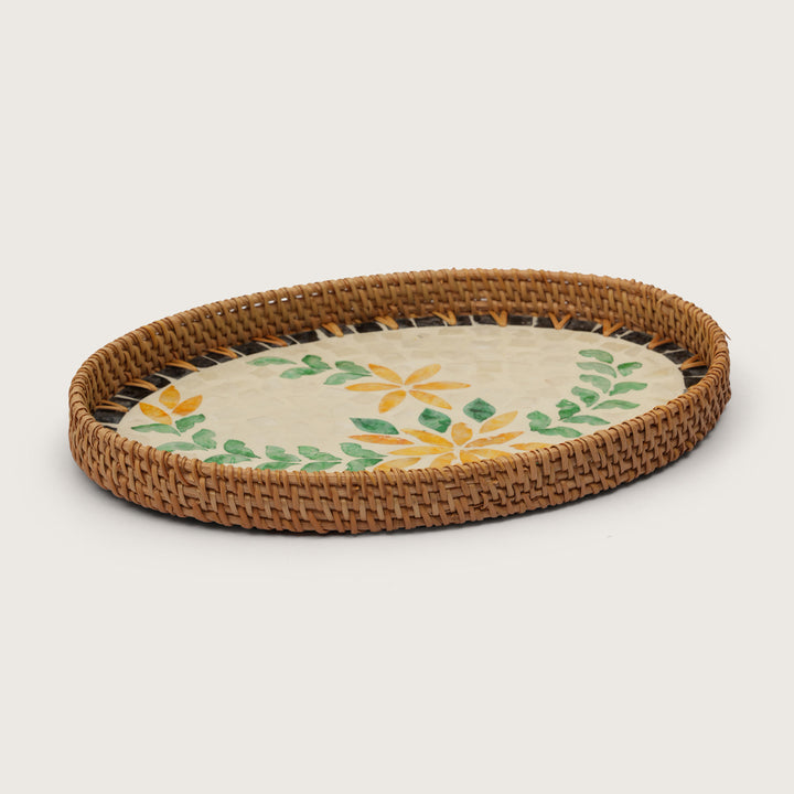 Handcrafted Yellow & Green Floral Serving Tray - Large